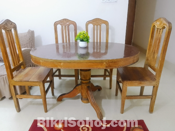 সেগুন কাঠের ডাইনিং চেয়ার-টেবিল